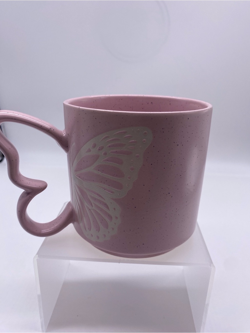 Pink Butterfly Ceramic Mug with Sculpted Wing Handle